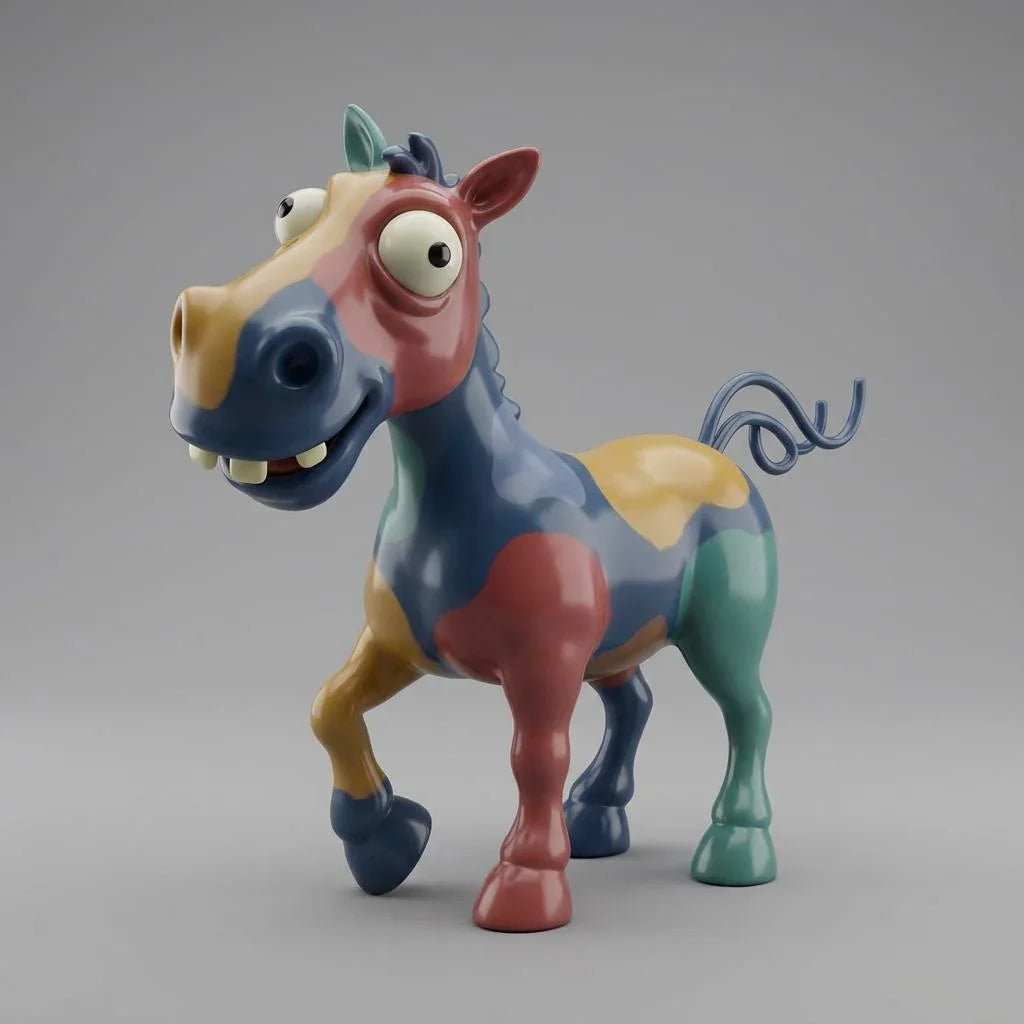 Buntes Pferd – Fröhliche 3D-Kunstskulptur - 3D Memories