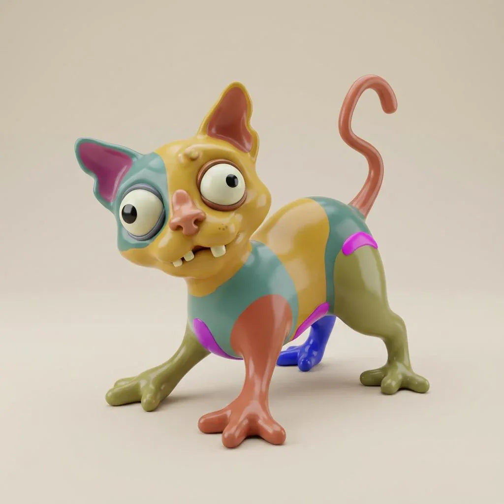 Bunte Überraschungskatze – 3D-Kunstobjekt - 3D Memories